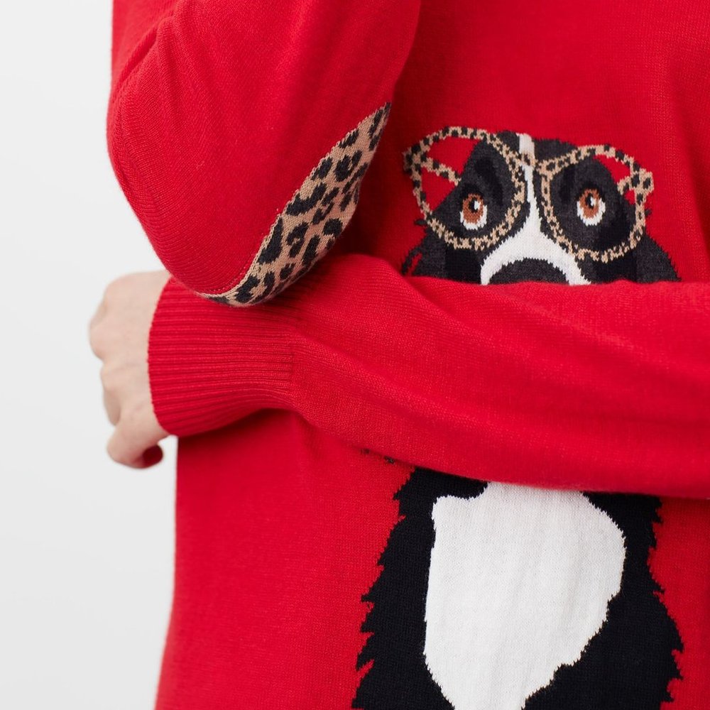 *** ISO *** JOULES Miranda Knitted Intarsia Crew Neck Sweater in Red Collie